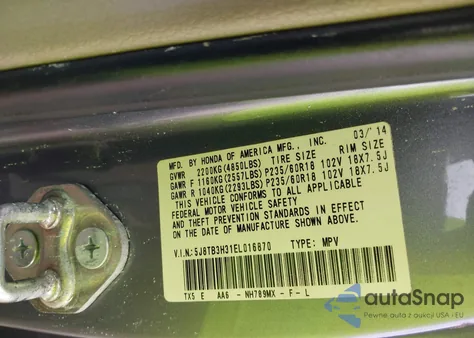 2014 Acura Rdx z USA, uszkodzony, nr VIN 5J8TB3H31EL016870